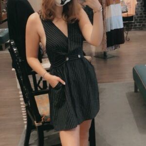 Elegant Navy Blue Striped Dress